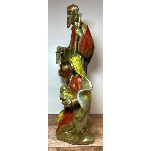 Vintage Religious Sculpture Art Metallic Patina Holy Family Scene Large - Picture 7 of 8